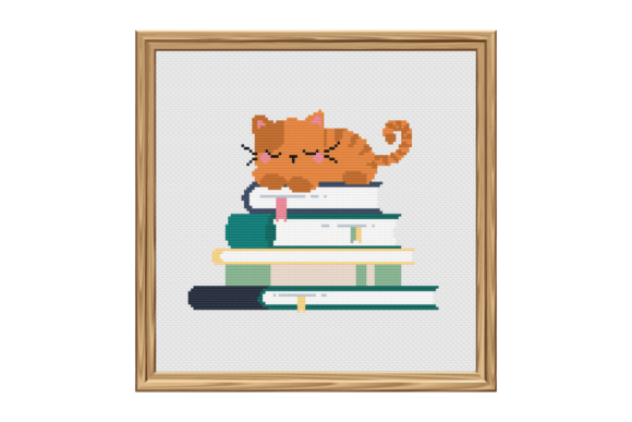 Cat Sleeping on Books: A Cozy Cross Stitch Review
