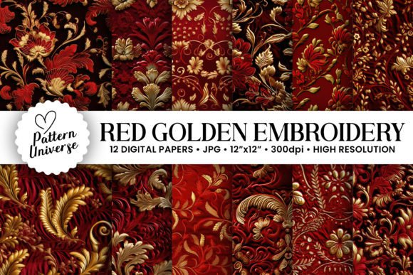 Red Gold Embroidery Patterns for Boutique Apparel