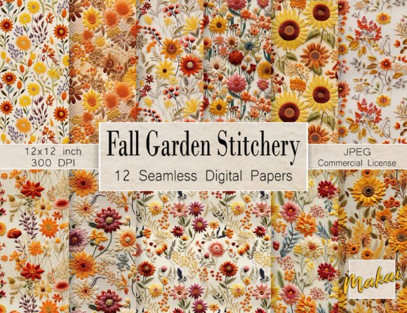 Review: Embroidery Fall Flowers Seamless Pattern