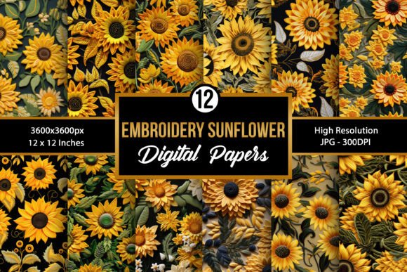 Sunflowers Embroidery Seamless Patterns Review for Etsy Sellers